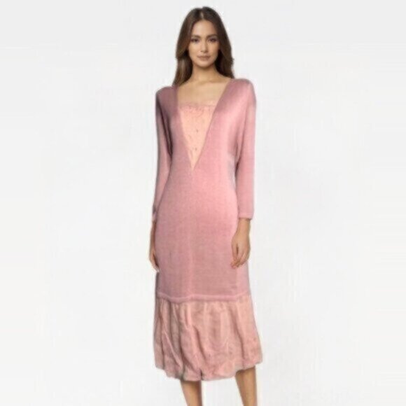 My Michelle Vintage Pink Knit Long Sleeve Midi Sweater Dress - Picture 16 of 16
